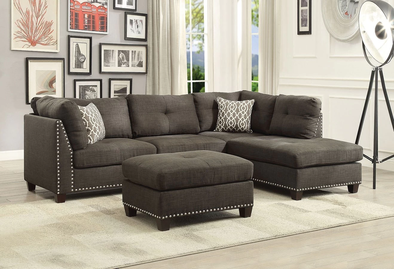 Laurissa Right Chaise Sectional W/ Ottoman (Charcoal) 1 Laurissa Right Chaise Sectional W/ Ottoman (Charcoal)