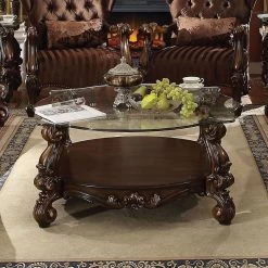 Versailles Glass Top Coffee Table (Cherry Oak)