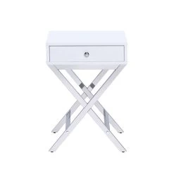 Coleen Side Table (White/ Chrome) -Professional Furniture Discount Store 82696 side table white 3